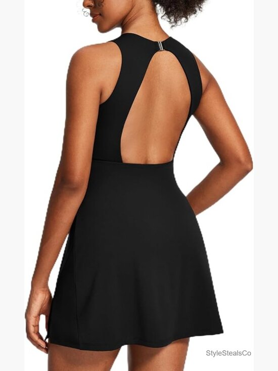 Dresses & Skirts - Womens Open Back Tennis Dress with Built in Shorts & Bra Athletic Dress for